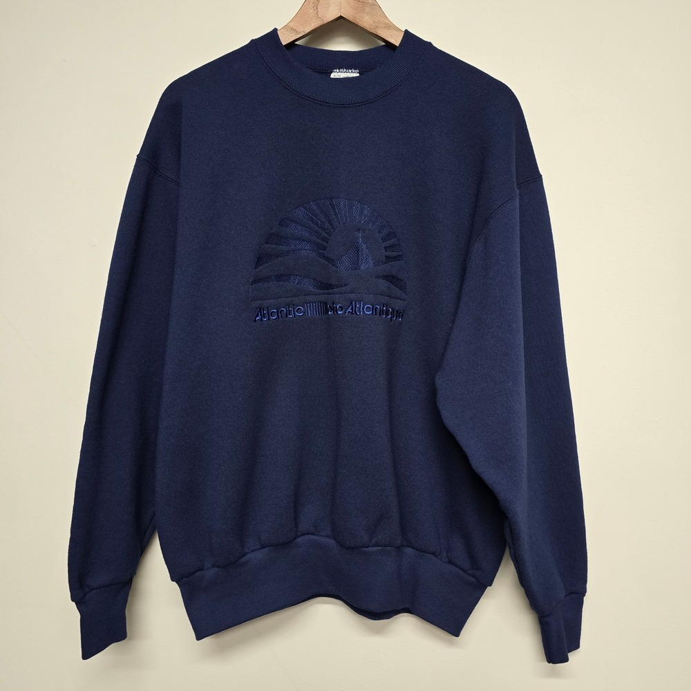 Vintage Fruit of the Loom Atlantic Sweatshirt Mens XL Navy Embroidered 90s